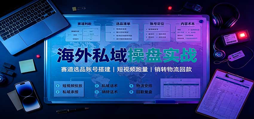 海外私域操盘实战:赛道选品账号搭建,短视频跑量,销转物流回款-龙大资源