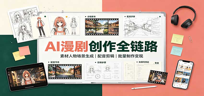AI漫剧创作全链路:素材人物场景生成,配音剪辑,批量制作变现-龙大资源