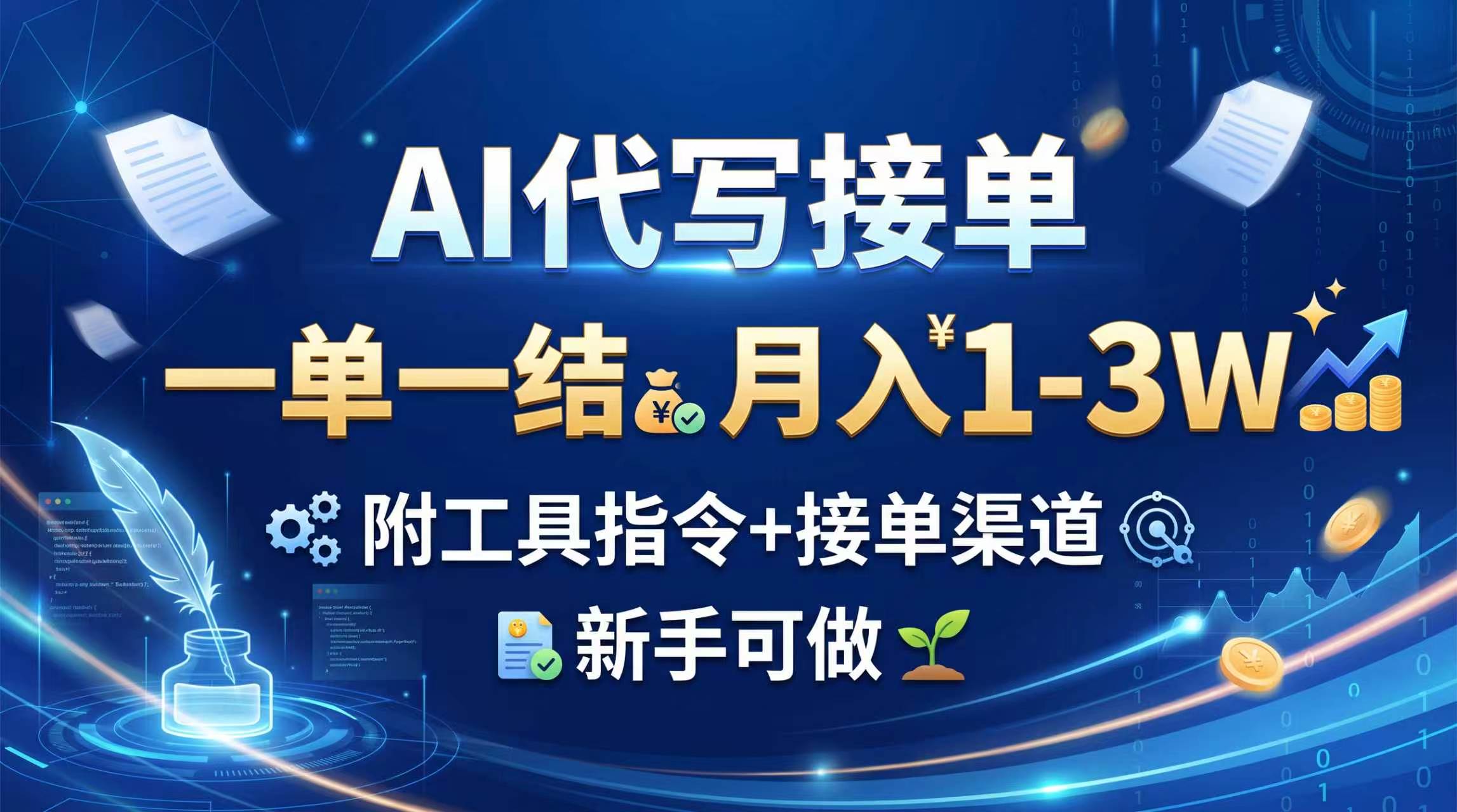 AI代写接单,一单一结,月入1-3W,附工具指令+接单渠道,新手可做-龙大资源