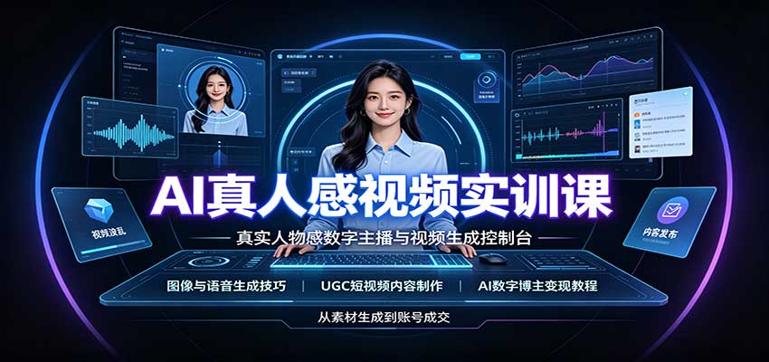 AI真人感视频实训课:图像语音生成,UGC内容制作,AI数字博主变现教程-龙大资源