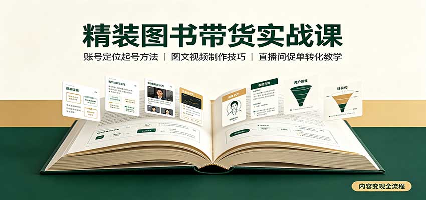 精装图书带货实战课:账号定位起号方法,图文视频制作,促单转化教学-龙大资源