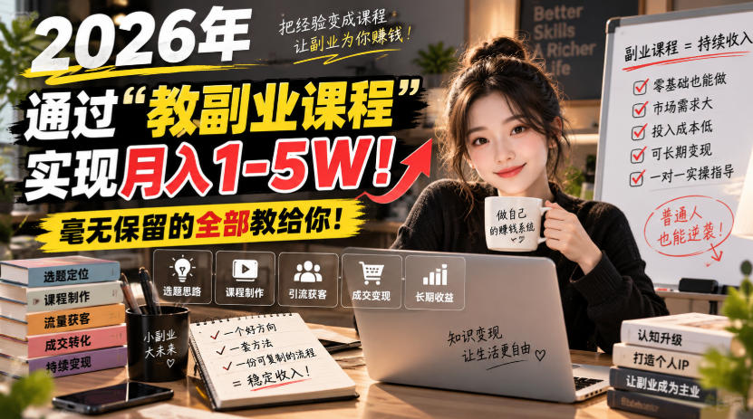 2026年通过“教副业课程”实现月入1-5W!毫无保留的全部教给你!【揭秘】-龙大资源