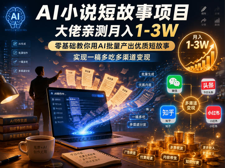 AI小说短故事项目,大佬亲测月入1-3W,零基础教你用AI批量产出优质短故事,实现一稿多吃多渠道变现(更新0910)-龙大资源