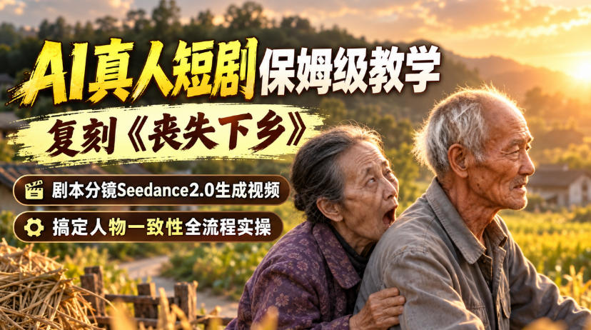 AI真人短剧保姆级教学,复刻《丧失下乡》,剧本分镜Seedance2.0生成视频,搞定人物一致性全流程实操-龙大资源