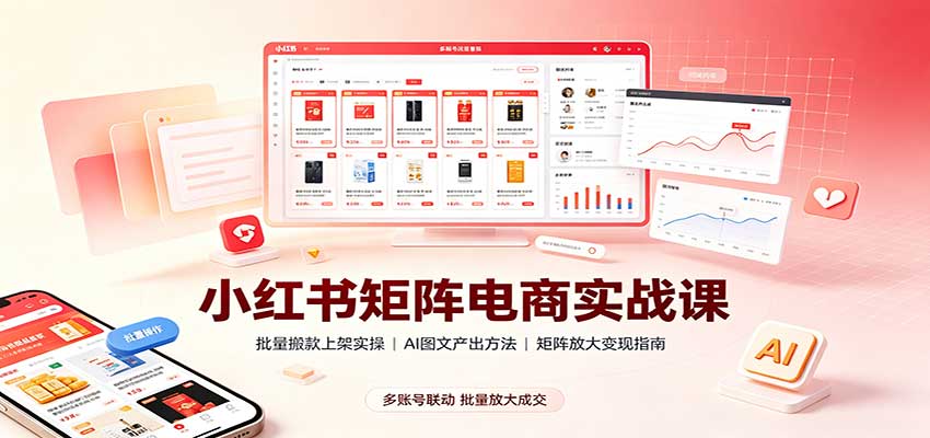 小红书矩阵电商实战课:批量搬款上架实操,AI图文产出,矩阵放大变现指南-龙大资源