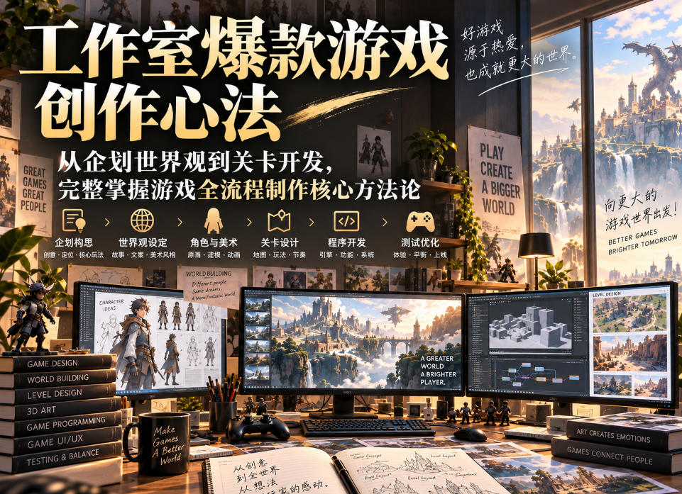 工作室爆款游戏创作心法|从企划世界观到关卡开发,完整掌握游戏全流程制作核心方法论-龙大资源