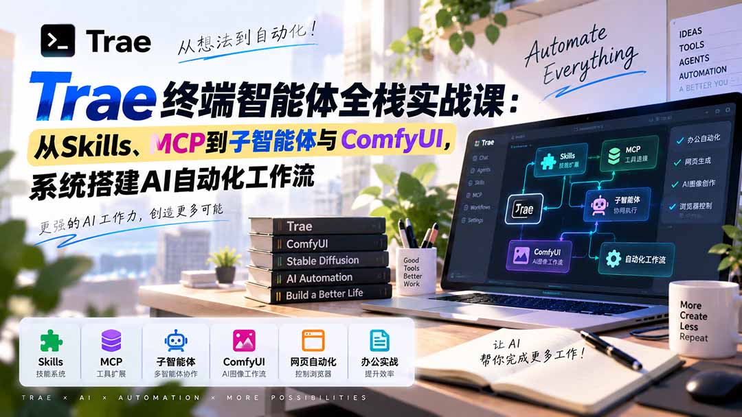 Trae终端智能体全栈实战课:从Skills、MCP到子智能体与ComfyUI,系统搭建AI自动化工作流-龙大资源