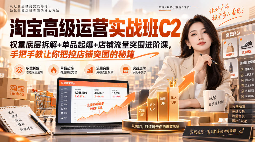 淘宝高级运营实战班C2｜权重底层拆解+单品起爆+店铺流量突围进阶课，手把手教让你把控店铺突围的秘籍-龙大资源