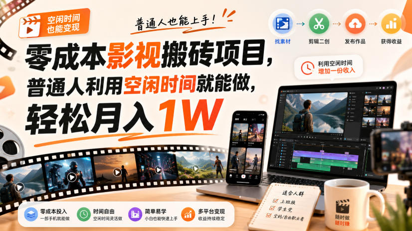 零门槛影视搬砖项目，月入万元，玩法稳定普通人可落地的长期副业！-龙大资源