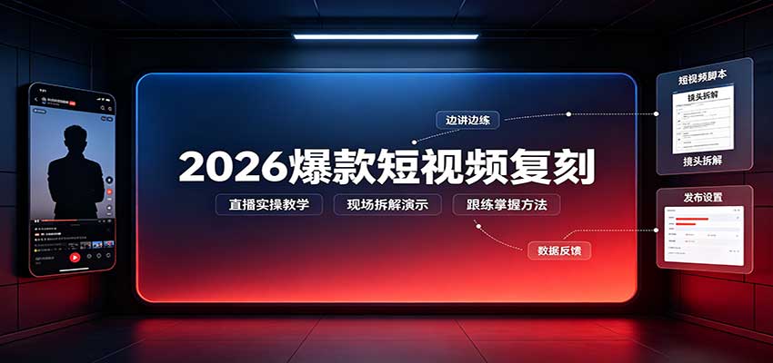 2026爆款短视频复刻：直播实操教学，配套文字文档掌握全流程-龙大资源