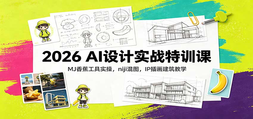 2026 AI设计实战特训课:MJ香蕉工具实操,niji混图,IP插画建筑教学-龙大资源