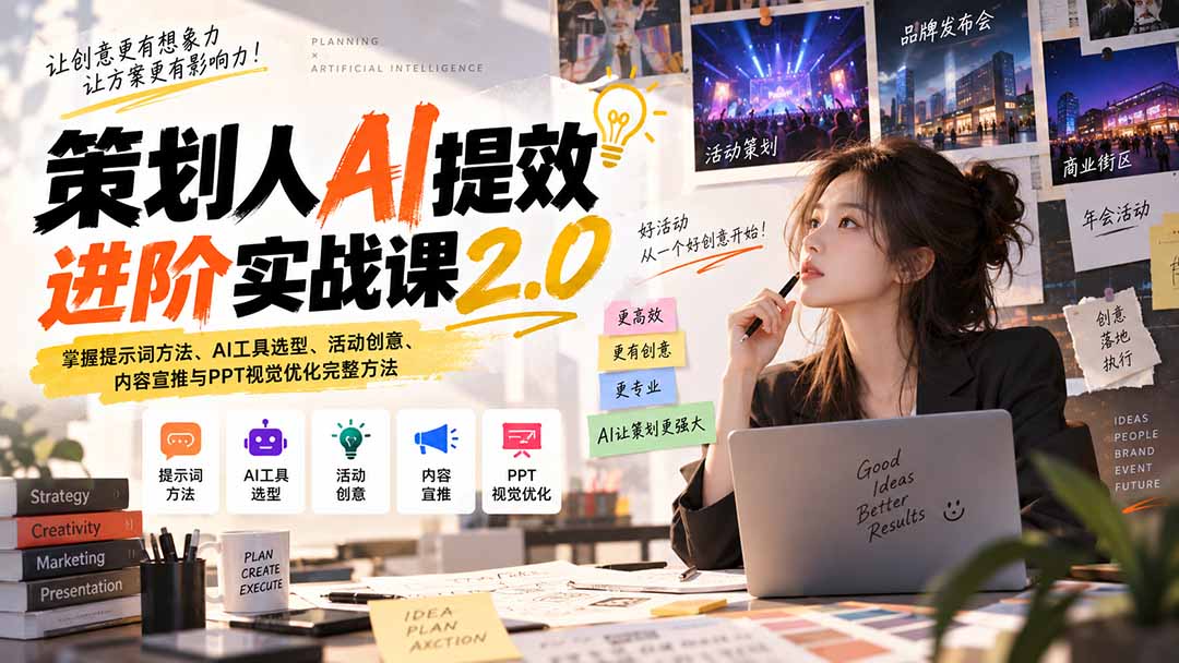 策划人AI提效进阶实战课2.0:掌握提示词方法、AI工具选型、活动创意、内容宣推与PPT视觉优化完整方法-龙大资源