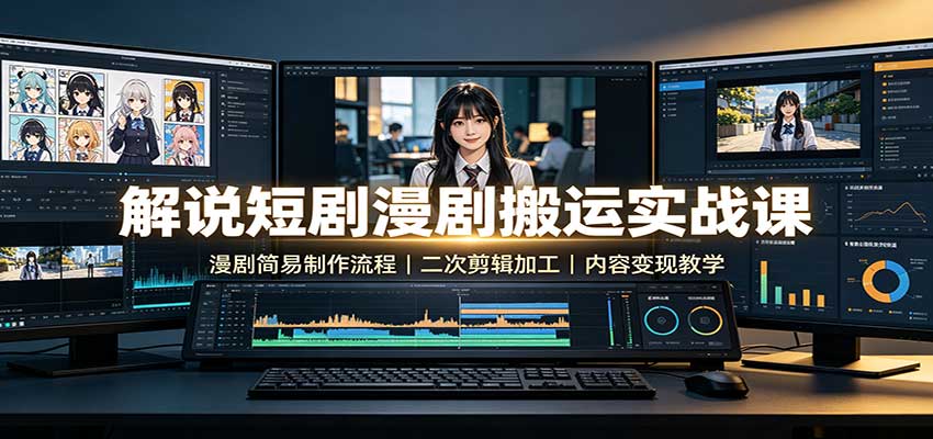 解说短剧漫剧搬运实战课:漫剧简易制作流程,二次剪辑加工,内容变现教学-龙大资源