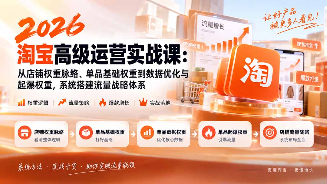 2026淘宝高级运营实战课:从店铺权重脉络、单品基础权重到数据优化与起爆权重,系统搭建流量战略体系-龙大资源