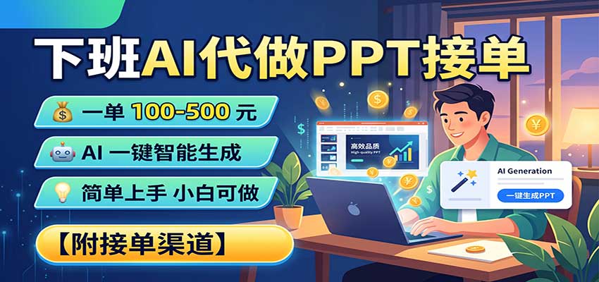 下班AI代做PPT接单,一单100-500,AI一键生成,小白也能做,附接单渠道-龙大资源