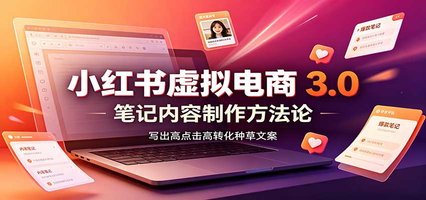 小红书虚拟电商3.0:账号搭建选品开店,笔记内容制作,矩阵投放教学-龙大资源