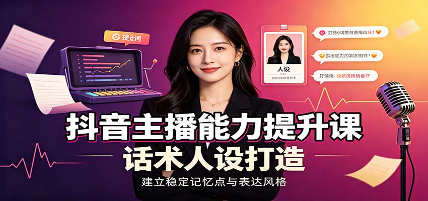 抖音主播能力提升课:账号底层逻辑,直播间搭建调试,话术人设打造全套教学-龙大资源