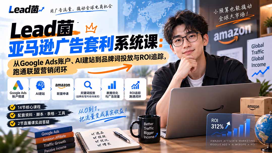 Lead菌亚马逊广告套利系统课:从Google Ads账户、AI建站到品牌词投放与ROI追踪,跑通联盟营销闭环-龙大资源