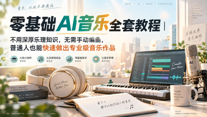 零基础AI音乐全套教程|不用深厚乐理知识,无需手动编曲,普通人也能快速做出专业级音乐作品-龙大资源