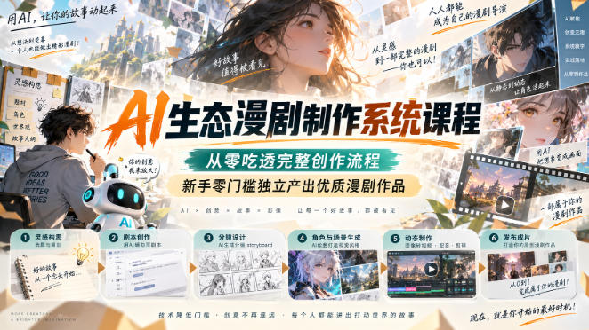 AI生态漫剧制作系统课程,从零吃透完整创作流程,新手零门槛独立产出优质漫剧作品-龙大资源