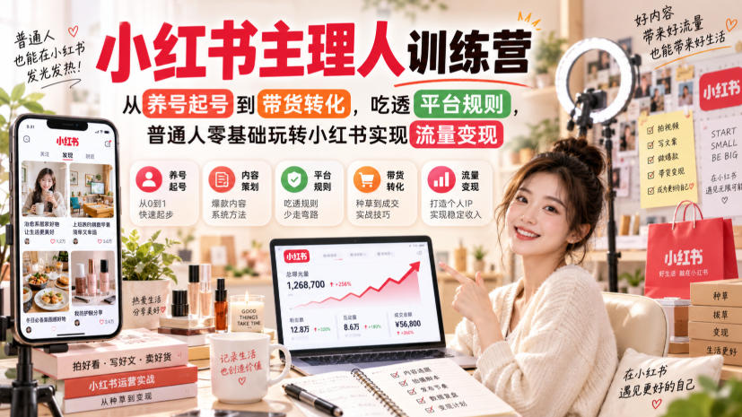 小红书主理人训练营,从养号起号到带货转化,吃透平台规则,普通人零基础玩转小红书实现流量变现-龙大资源