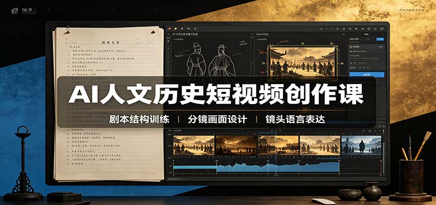AI人文历史短视频创作课：赛道对标、剧本分镜制图，掌握视频完整产出流程-龙大资源