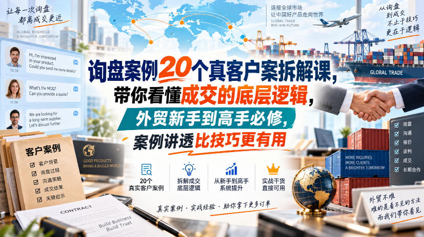 询盘案例20个真客户案拆解课,带你看懂成交的底层逻辑,外贸新手到高手必修,案例讲透比技巧更有用-龙大资源