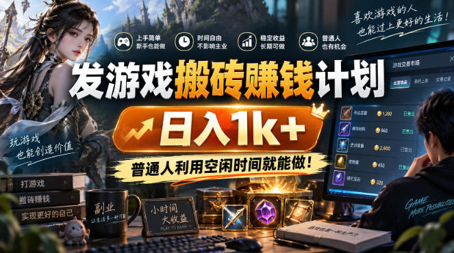 发游戏搬砖賺钱计划,日入1k+,普通人利用空闲时间就能做!【揭秘】-龙大资源