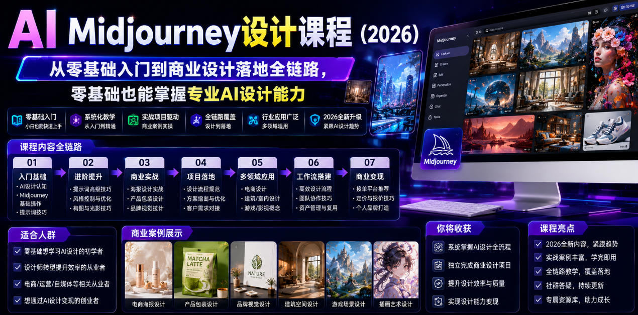 AI Midjourney设计课程(2026),从零基础入门到商业设计落地全链路,零基础也能掌握专业AI设计能力(更新0913)-龙大资源