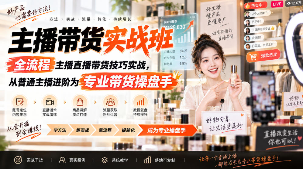 主播带货实战班ZB,全流程主播直播带货技巧实战,从普通主播进阶为专业带货操盘手-龙大资源