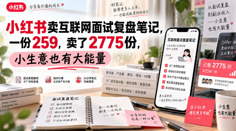 小红书卖互联网面试复盘笔记,一份259,卖了2775份,小生意也有大能量-龙大资源