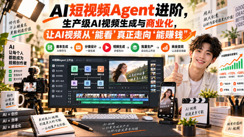 AI短视频Agent进阶,生产级AI视频生成与商业化,让AI视频从”能看”真正走向”能賺钱”-龙大资源