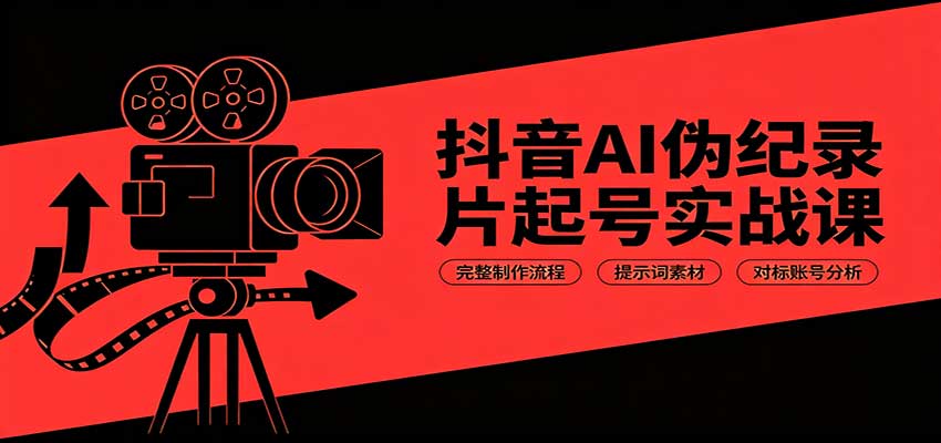 抖音AI伪纪录片起号实战课:完整制作流程,提示词素材,对标账号分析-龙大资源