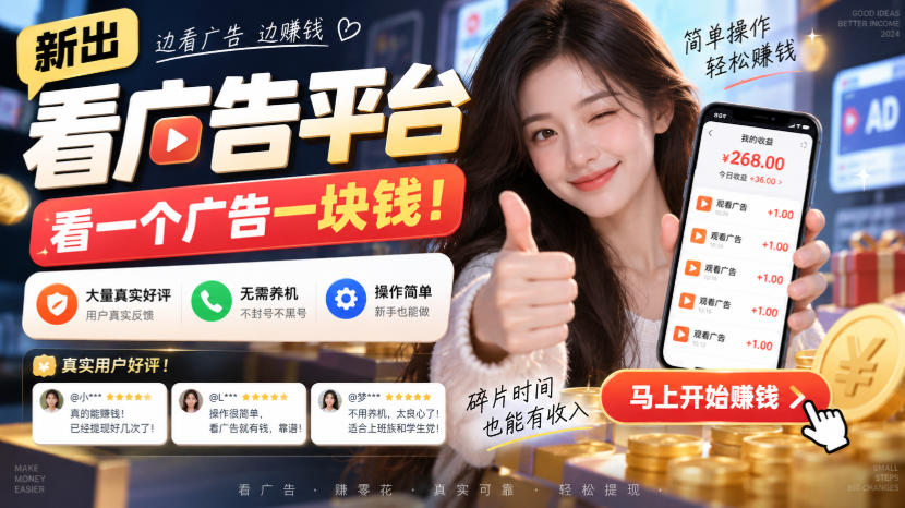 新出看广告平台,看一个广告一块钱,大量真实好评!无需养机、不会黑号,操作简单【揭秘】-龙大资源