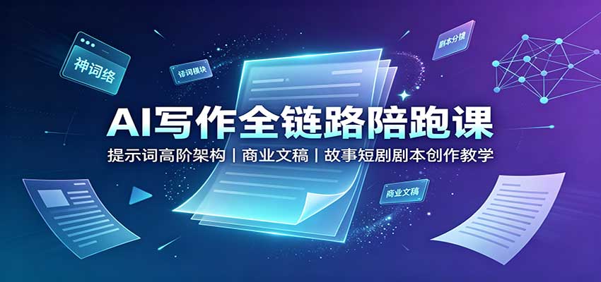 AI写作全链路陪跑课:提示词高阶架构,商业文稿,故事短剧剧本创作教学-龙大资源