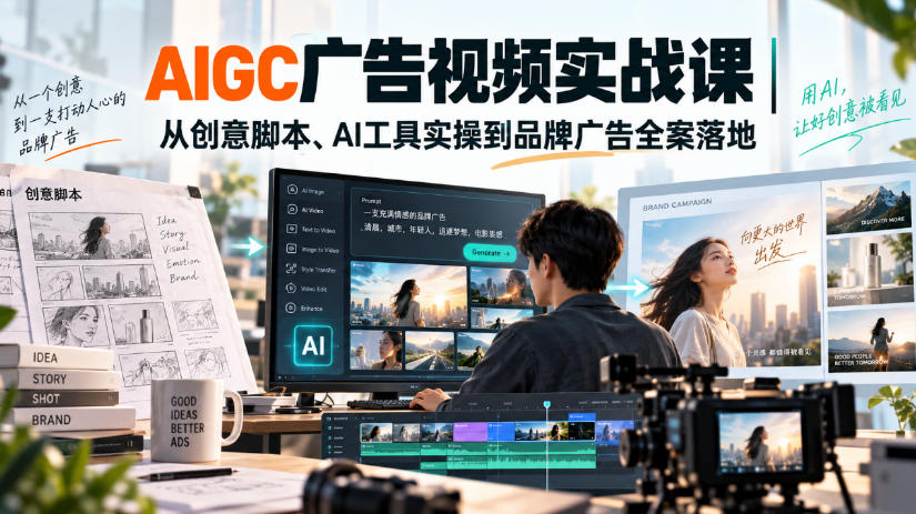 AIGC广告视频实战课|从创意脚本、AI工具实操到品牌广告全案落地-龙大资源