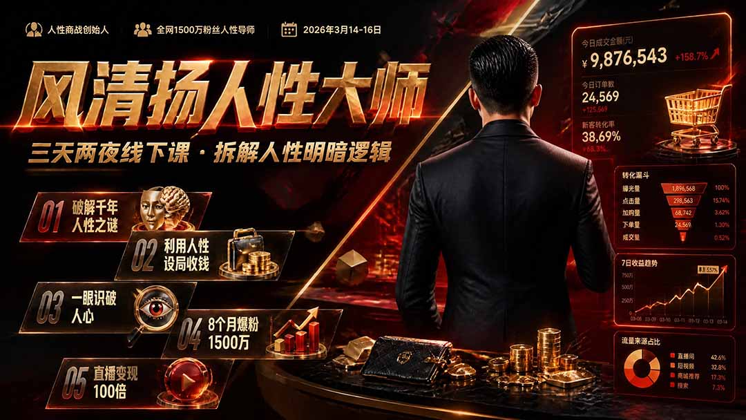风清扬人性大师-三天两夜3月14-16线下课2026年|拆解人性明暗逻辑,识人避坑,千万粉涨粉+直播百倍变现实战教学-龙大资源