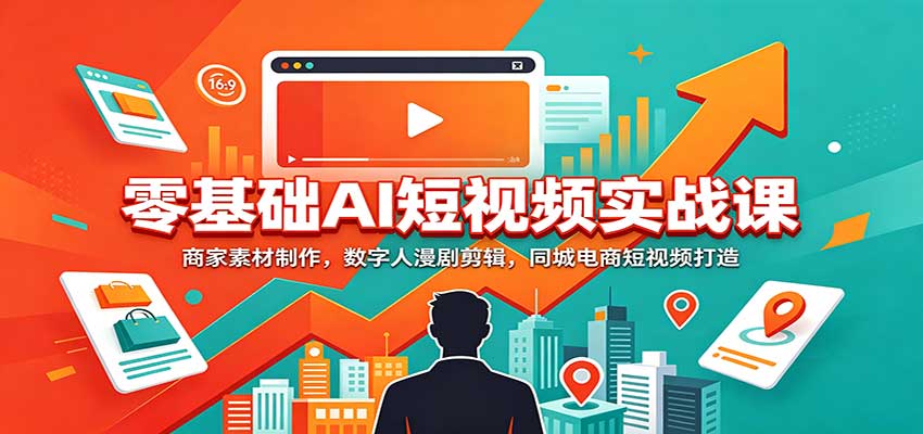 零基础AI短视频实战课：商家素材制作，数字人漫剧剪辑，同城电商短视频打造-龙大资源