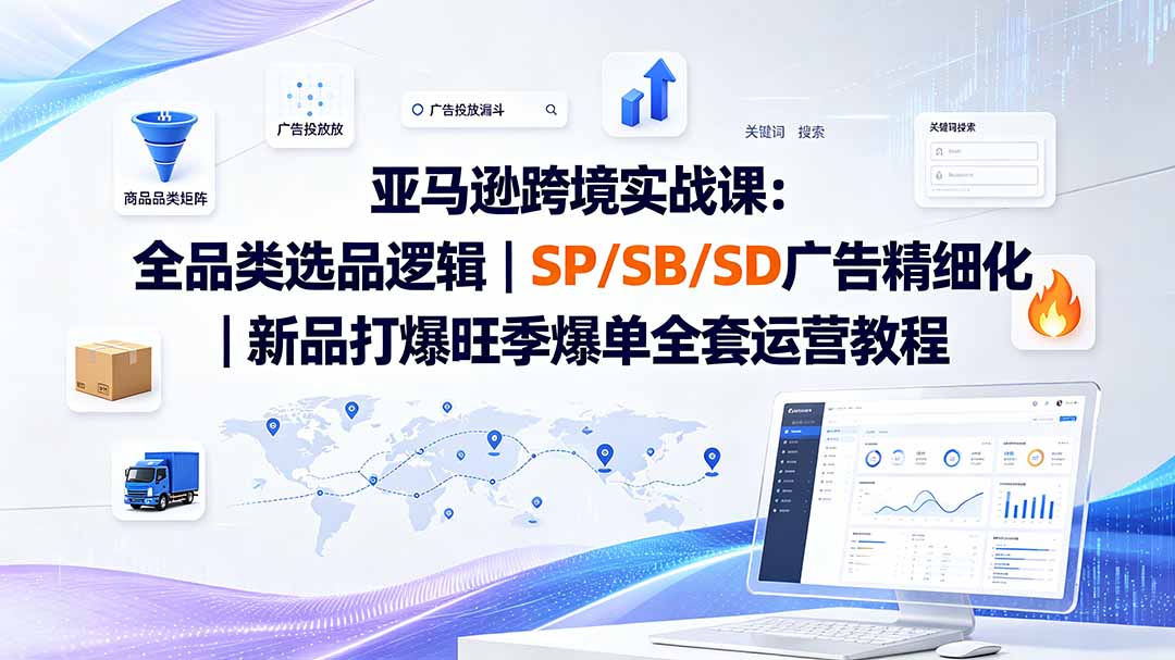亚马逊跨境实战课-更新:全品类选品逻辑|SP/SB/SD广告精细化|新品打爆旺季爆单全套运营教程-龙大资源