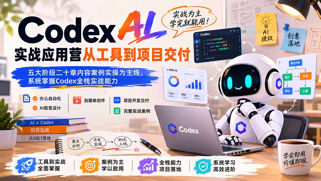 Codex AI实战应用营从工具到项目交付；五大阶段二十章内容案例实操为主线，系统掌握Codex全栈实战能力-龙大资源