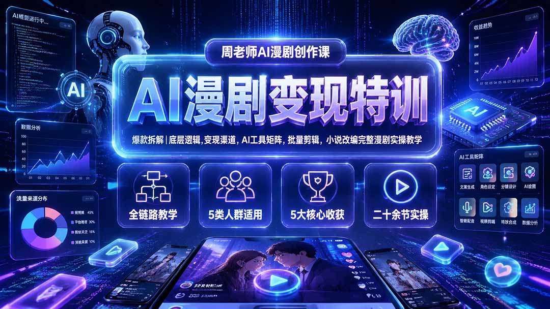 AI漫剧变现特训★爆款拆解|底层逻辑,变现渠道,AI工具矩阵,批量剪辑,小说改编完整漫剧实操教学-龙大资源