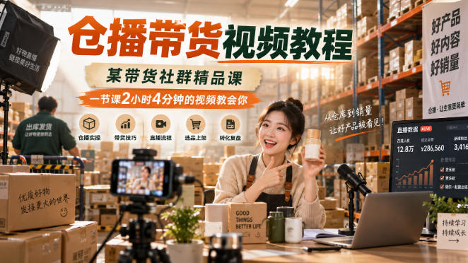 仓播带货视频教程,某带货社群精品课,一节课2小时4分钟的视频教会你-龙大资源