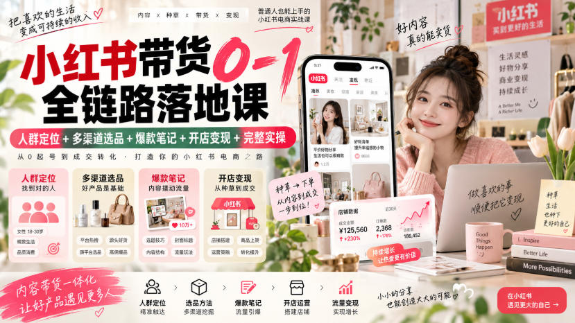 小红书带货0-1全链路落地课｜人群定位+多渠道选品+爆款笔记+开店变现完整实操-龙大资源