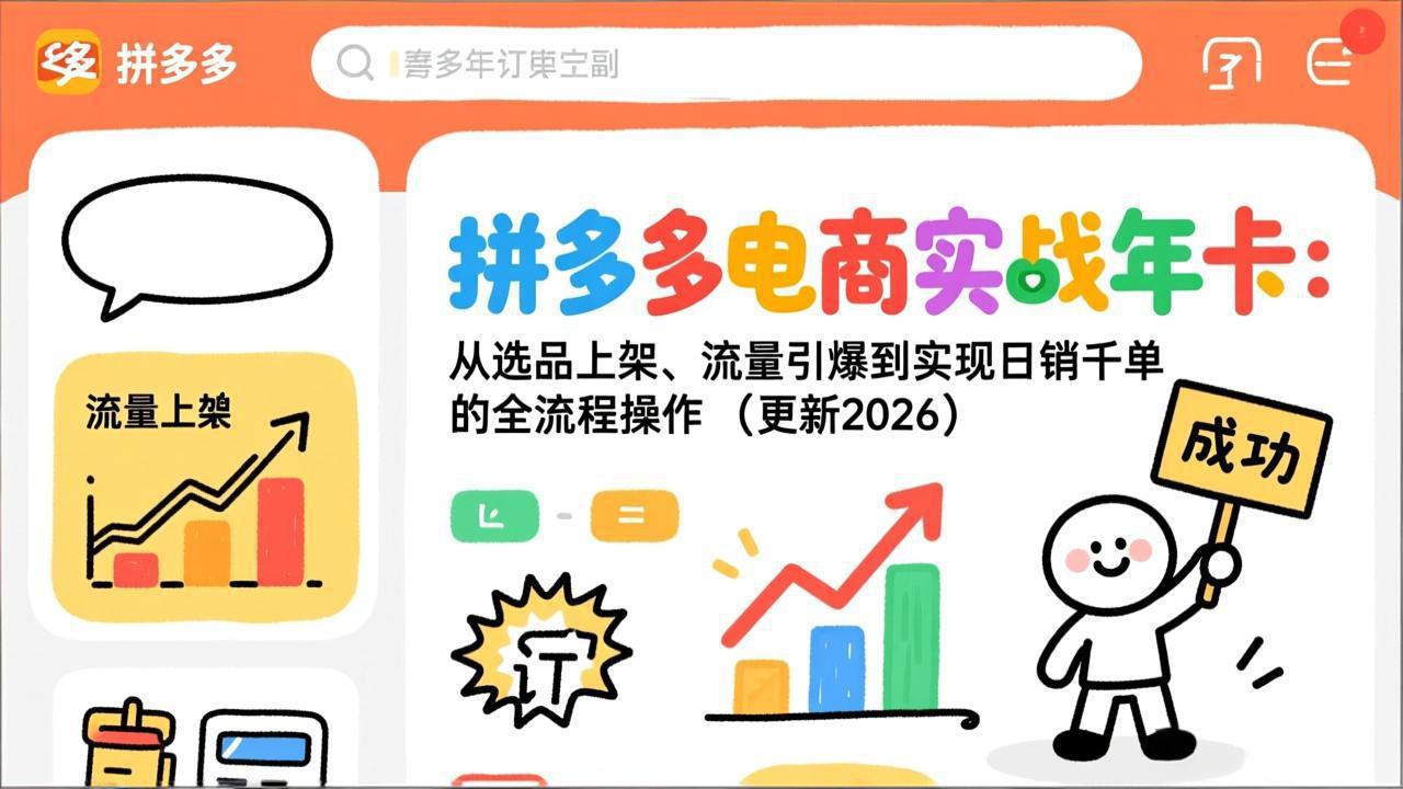 拼多多电商实战年卡：从选品上架、流量引爆到实现日销千单的全流程操作(更新2026年8月-龙大资源