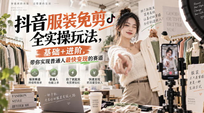 抖音服装免剪全实操玩法,基础+进阶,带你实现普通人最快变现的赛道-龙大资源