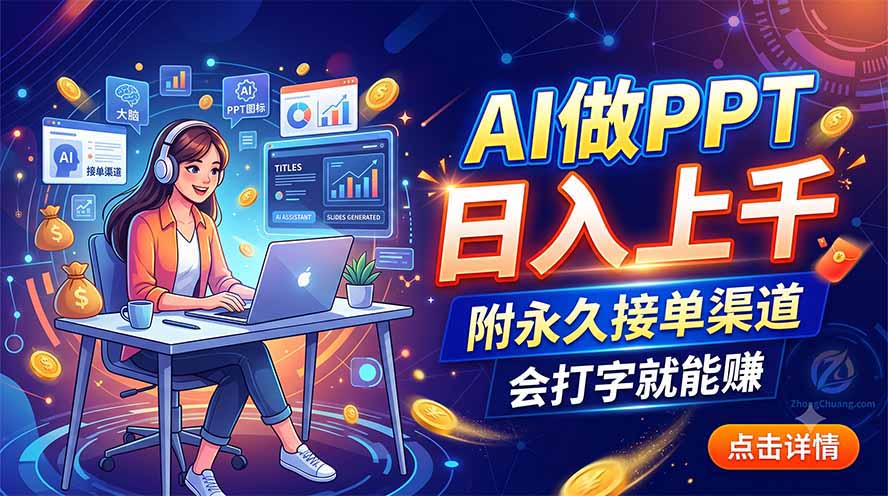 AI做PPT日入上千,附永久接单渠道,会打字就能赚-龙大资源