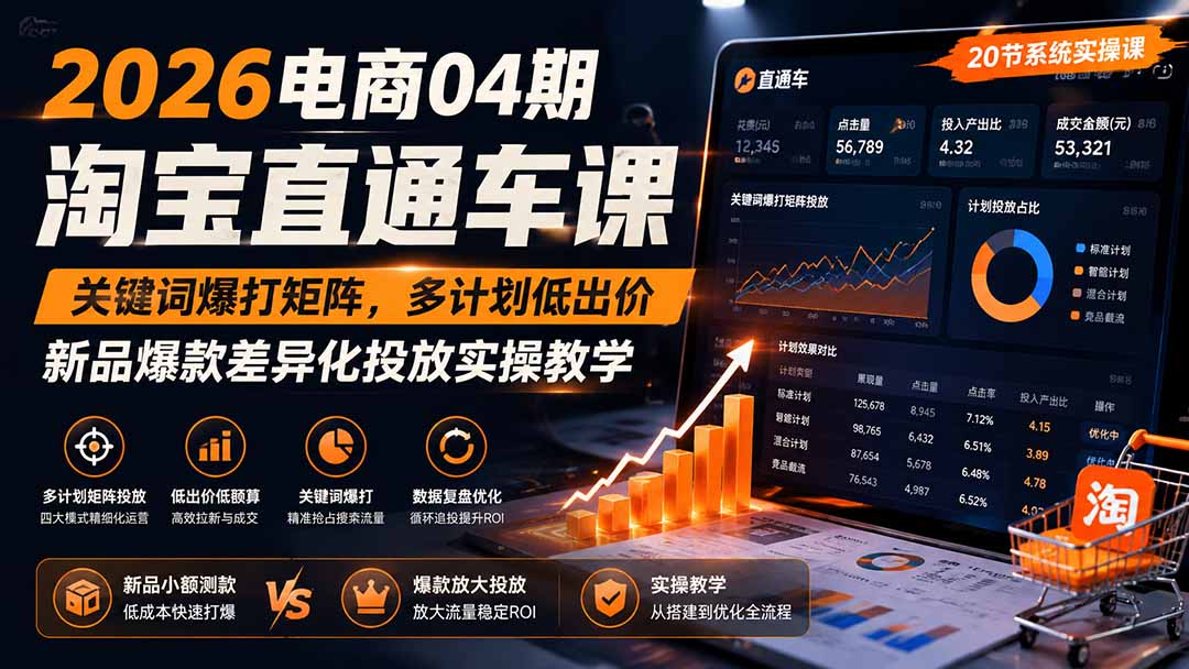 2026电商04期淘宝直通车课|关键词爆打矩阵,多计划低出价,新品爆款差异化投放实操教学-龙大资源