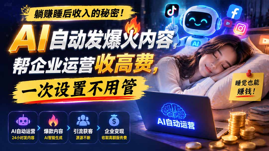 躺赚睡后收入的秘密!AI 自动发爆火内容,帮企业运营收高费,一次设置不用管【原创双语字幕】-龙大资源