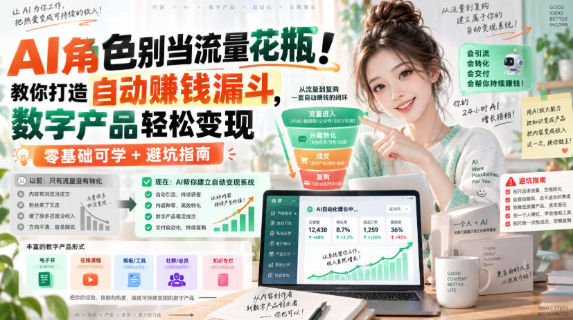 AI角色别当流量花瓶!教你打造自动賺钱漏斗,数字产品轻松变现(零基础可学+避坑指南)【原创双语字幕】-龙大资源