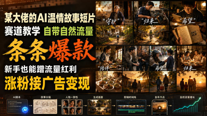 某大佬的AI温情故事短片赛道教学,自带自然流量,条条爆款,新手也能蹭流量红利,涨粉接广告变现(更新)-龙大资源